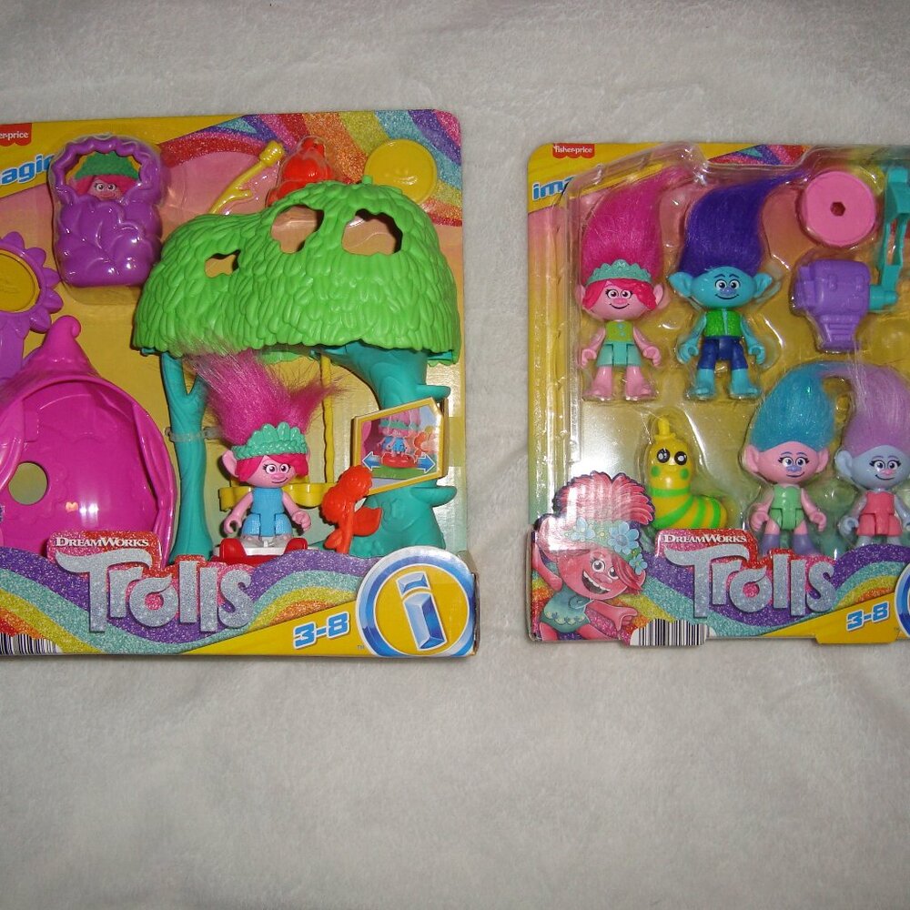Fisher-Price Imaginext DreamWorks Trolls Toys Flower Fun Campsite Playset Bundle
